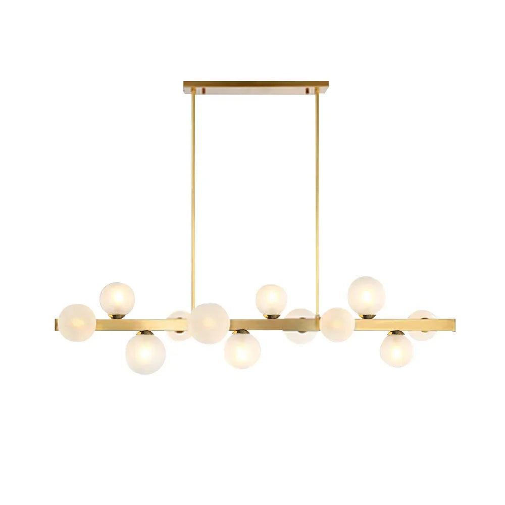White Globe Shade 12-Light Linear Island Light in Gold - 