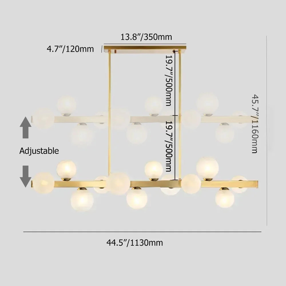 White Globe Shade 12-Light Linear Island Light in Gold - 