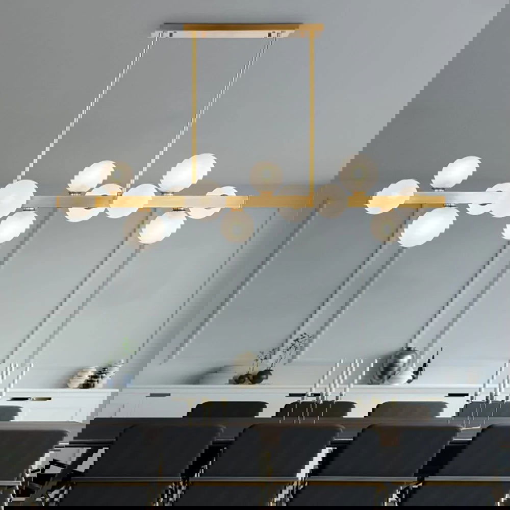 White Globe Shade 12-Light Linear Island Light in Gold - 