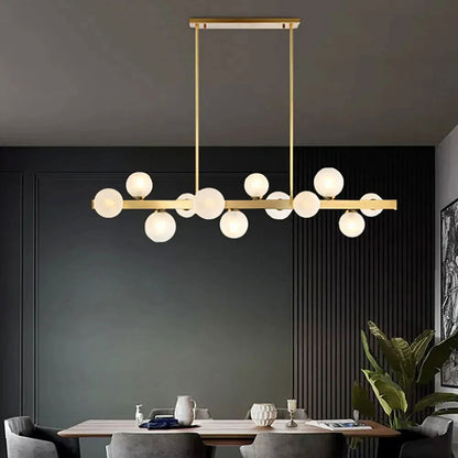White Globe Shade 12-Light Linear Island Light in Gold - Homary