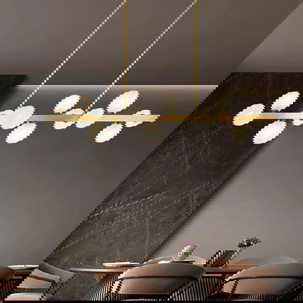 White Globe Shade 12-Light Linear Island Light in Gold - Homary