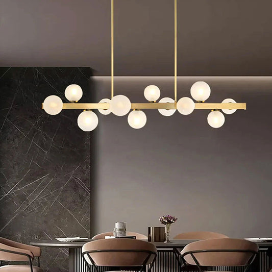 White Globe Shade 12-Light Linear Island Light in Gold - Homary