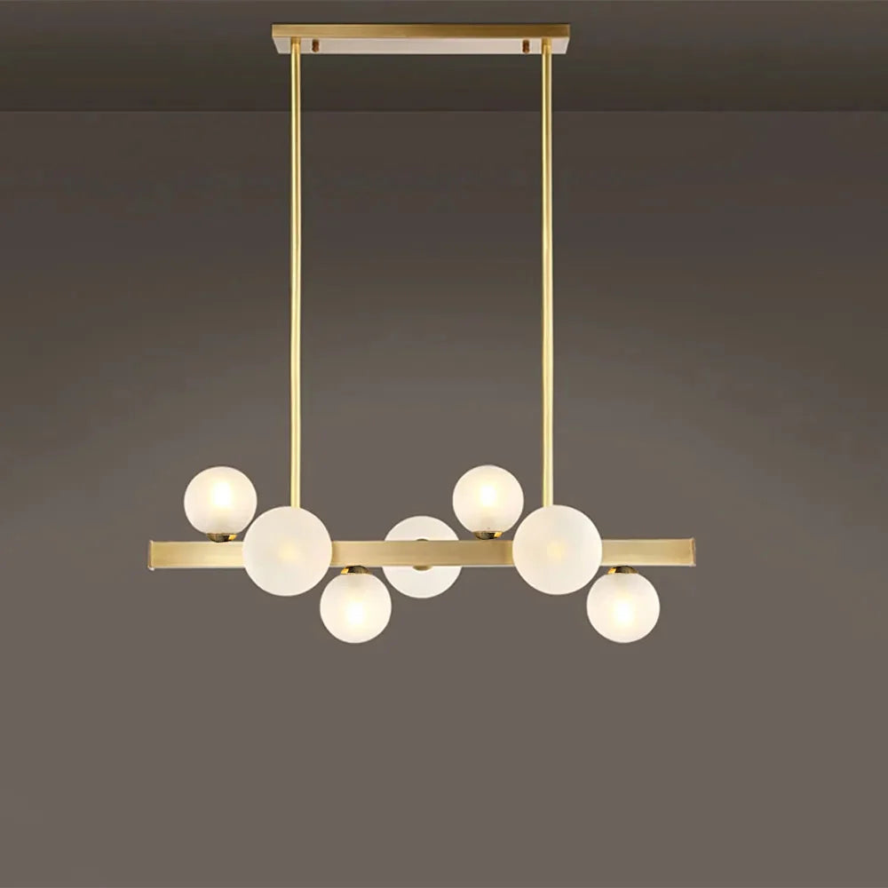 White Globe Shade 7-Light Linear Island Light in Gold - 