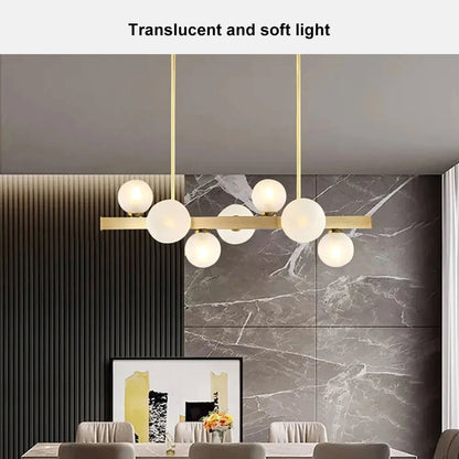 White Globe Shade 7-Light Linear Island Light in Gold - 