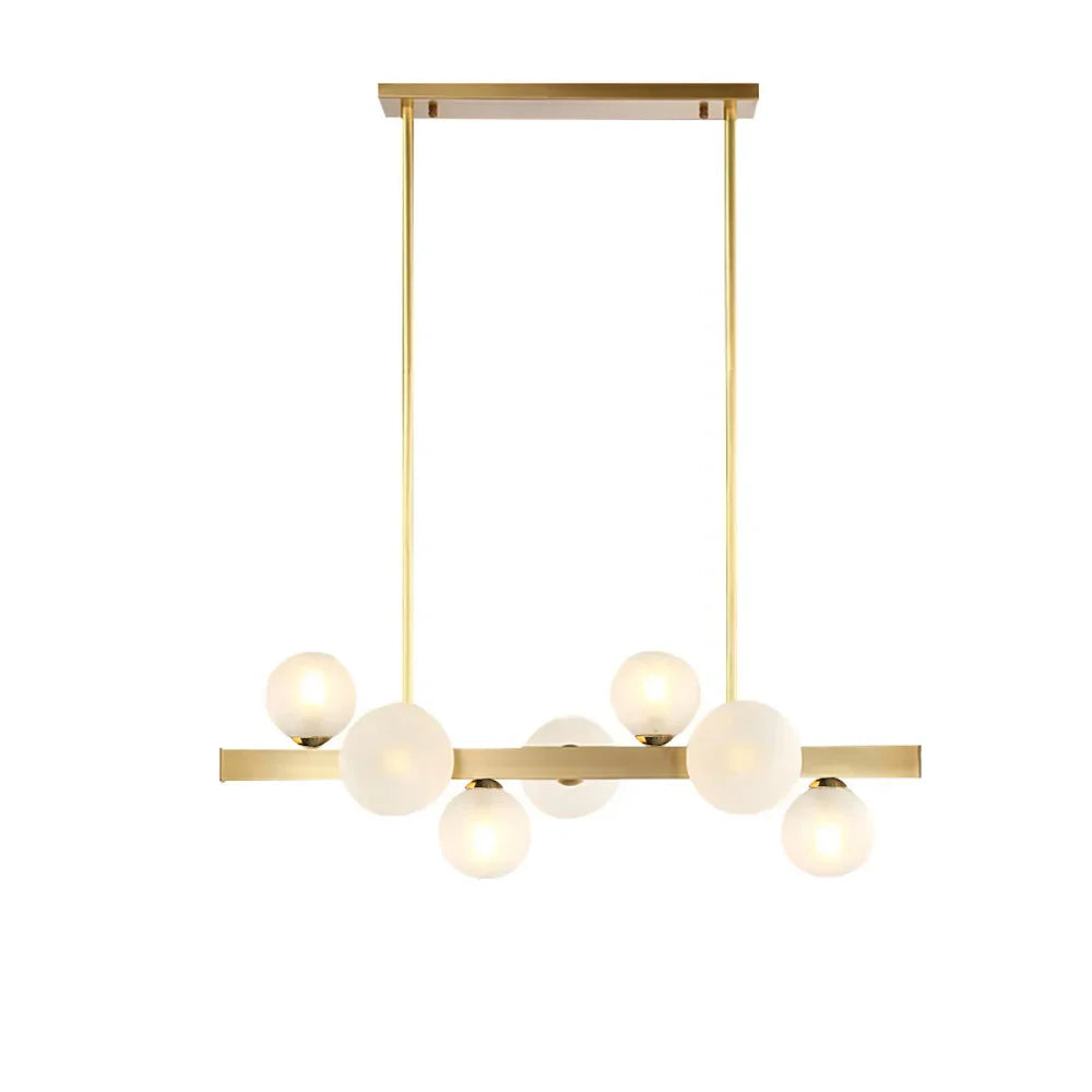 White Globe Shade 7-Light Linear Island Light in Gold - 
