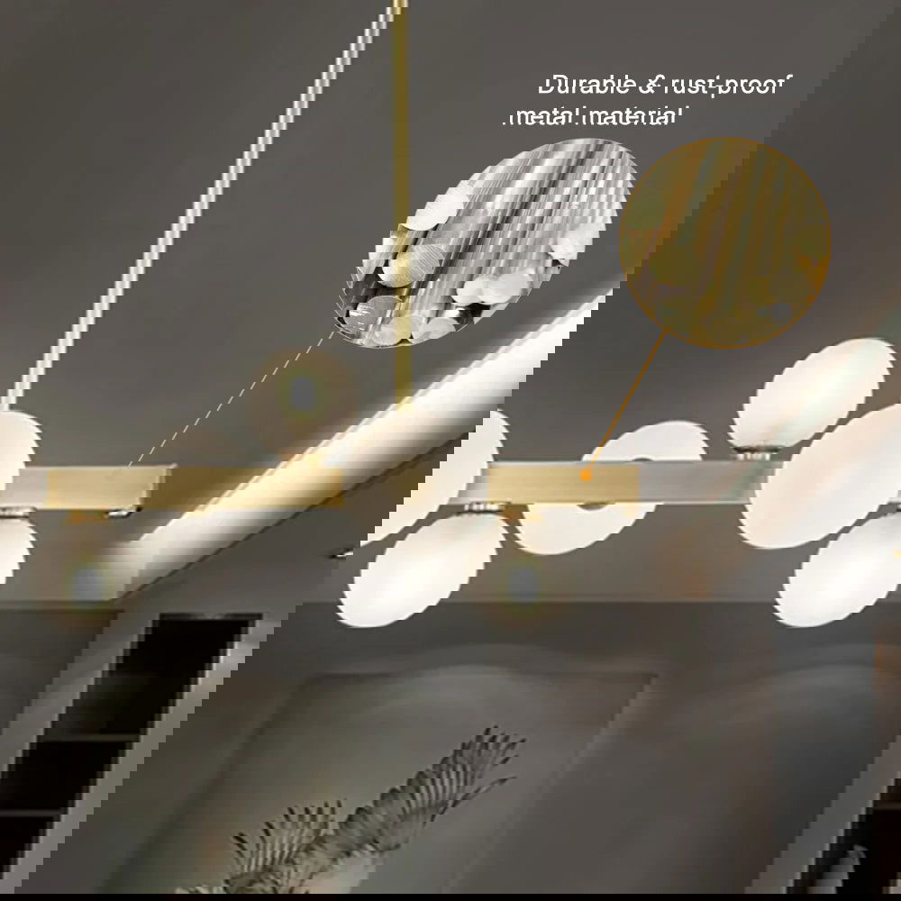 White Globe Shade 7-Light Linear Island Light in Gold - 