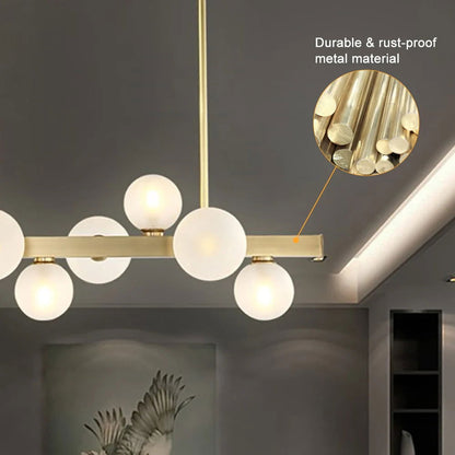 White Globe Shade 7-Light Linear Island Light in Gold - 