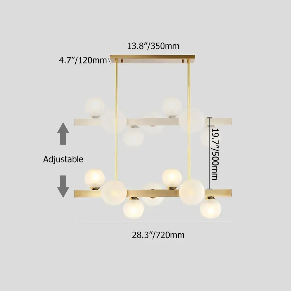 White Globe Shade 7-Light Linear Island Light in Gold - 