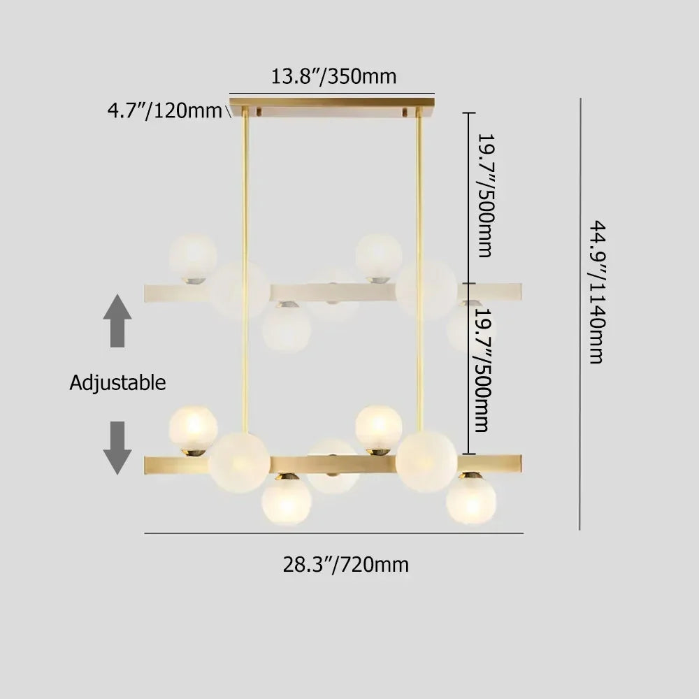 White Globe Shade 7-Light Linear Island Light in Gold - 