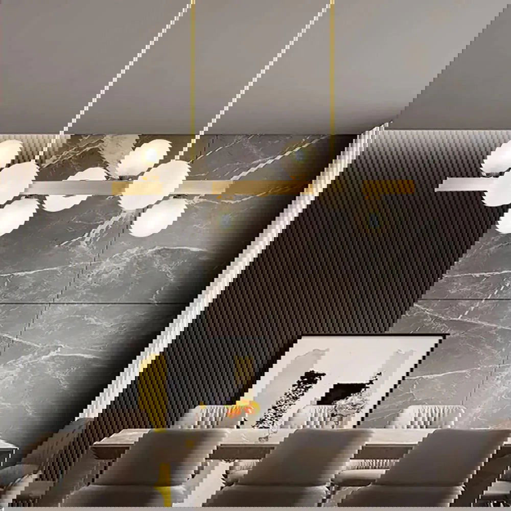 White Globe Shade 7-Light Linear Island Light in Gold - Homary