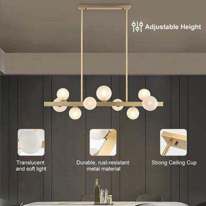 White Globe Shade 9-Light Linear Island Light in Gold - 