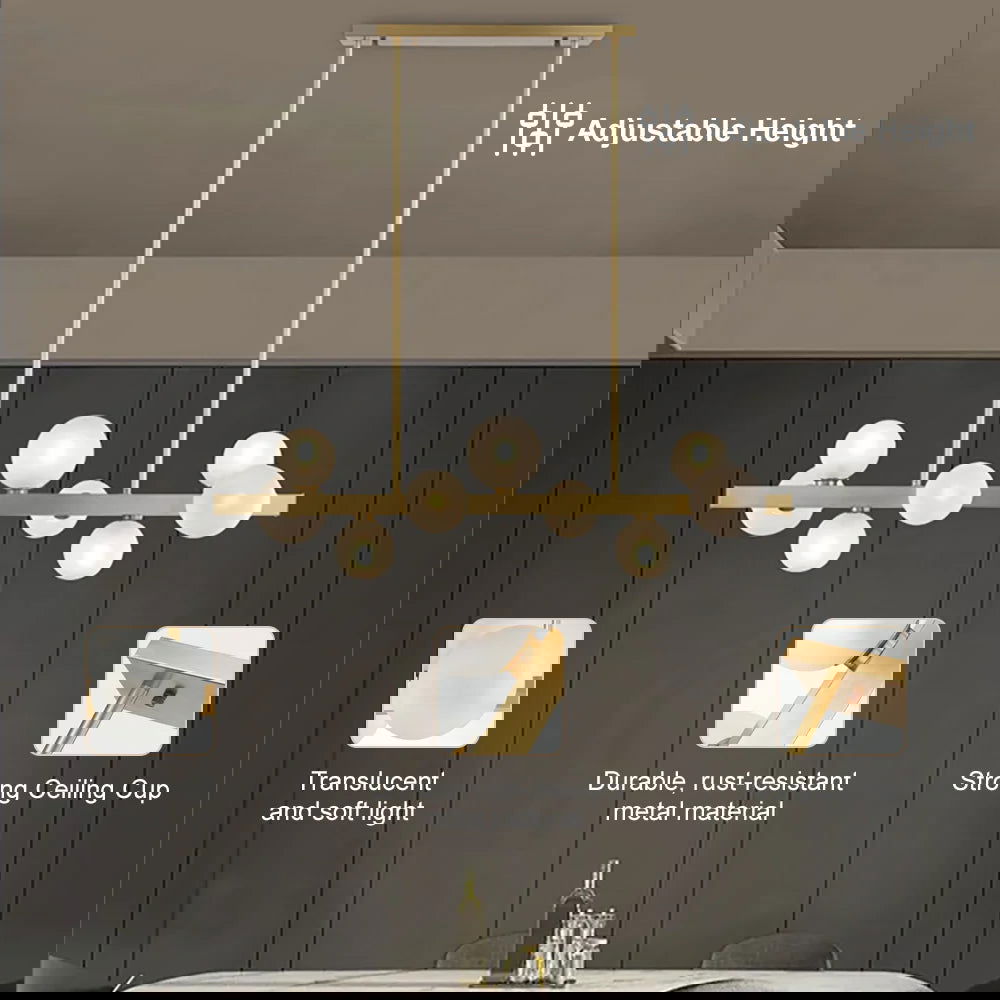 White Globe Shade 9-Light Linear Island Light in Gold - 