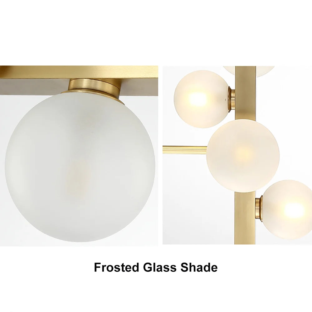 White Globe Shade 9-Light Linear Island Light in Gold - 