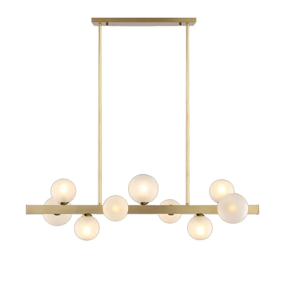 White Globe Shade 9-Light Linear Island Light in Gold - 