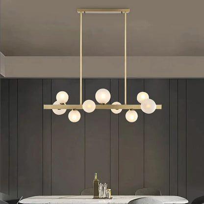 White Globe Shade 9-Light Linear Island Light in Gold - Homary