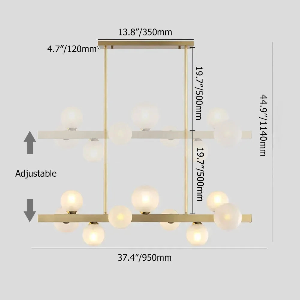 White Globe Shade 9-Light Linear Island Light in Gold - Homary