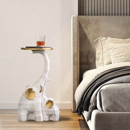 White & Gold End Table with Tray Top Decor Elephant Shape Side Table - 