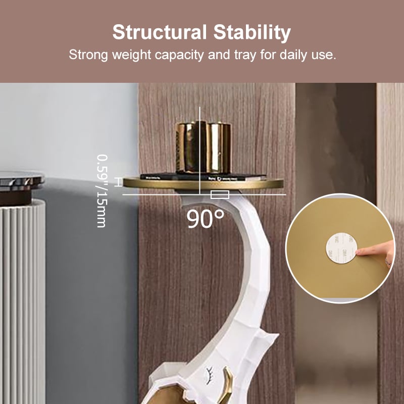 White & Gold End Table with Tray Top Decor Elephant Shape Side Table - 