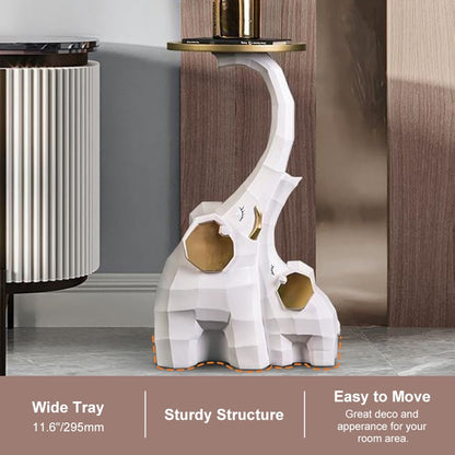 White & Gold End Table with Tray Top Decor Elephant Shape Side Table - 