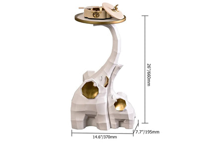 White & Gold End Table with Tray Top Decor Elephant Shape Side Table - 