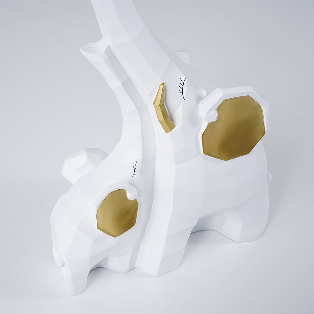 White & Gold End Table with Tray Top Decor Elephant Shape Side Table - 