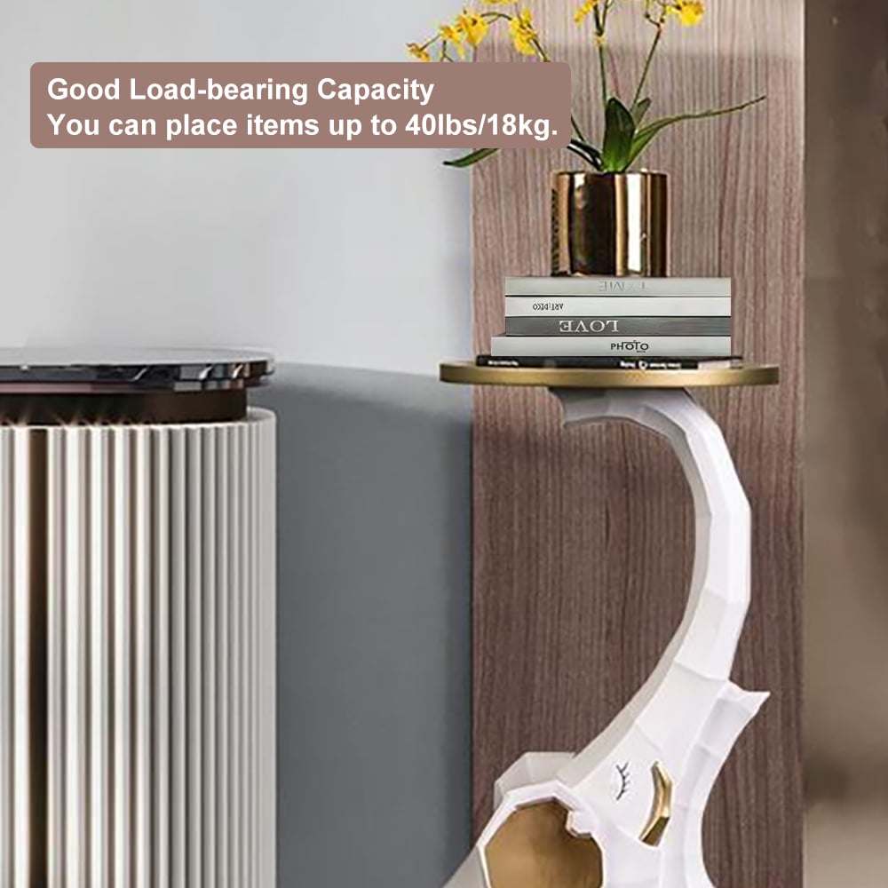 White & Gold End Table with Tray Top Decor Elephant Shape Side Table - 