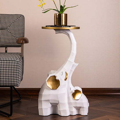 White & Gold End Table with Tray Top Decor Elephant Shape Side Table - Homary