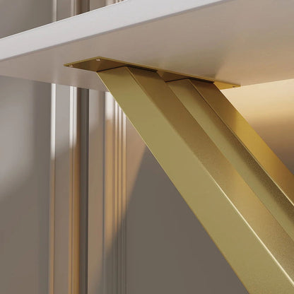 White & Gold Narrow Console Table Accent Table For Hallway X Base & Metal in Small - 