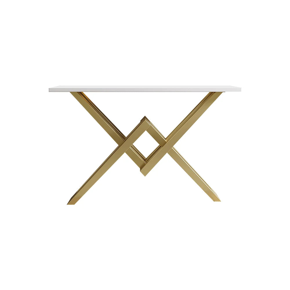 White & Gold Narrow Console Table Accent Table For Hallway X Base & Metal in Small - 