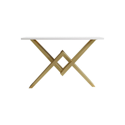 White & Gold Narrow Console Table Accent Table For Hallway X Base & Metal in Small - 