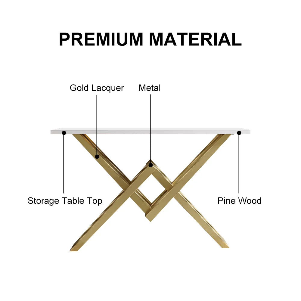 White & Gold Narrow Console Table Accent Table For Hallway X Base & Metal in Small - 