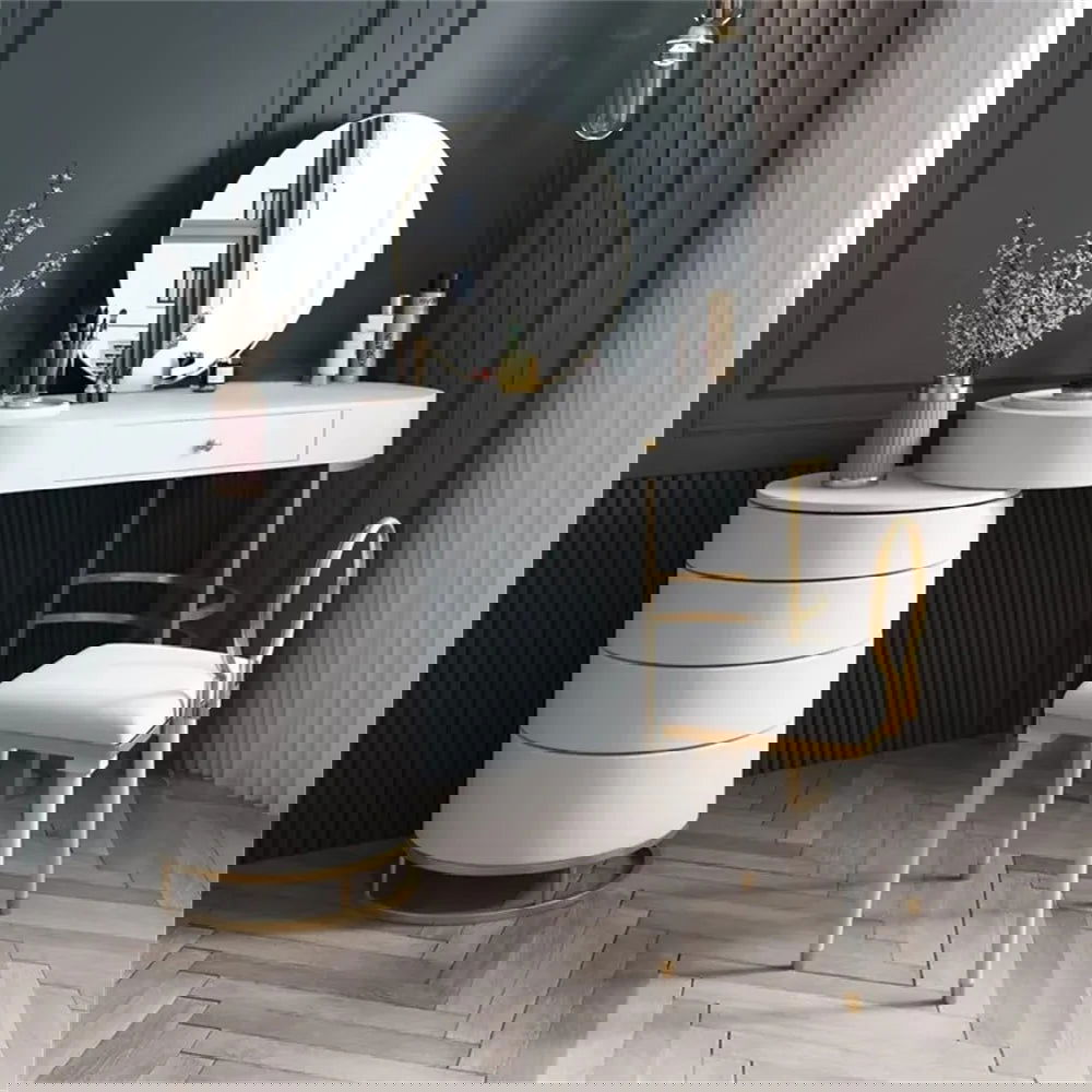 White Makeup Vanity Dressing Table with Swivel Cabinet Mirror & Stool Included - 