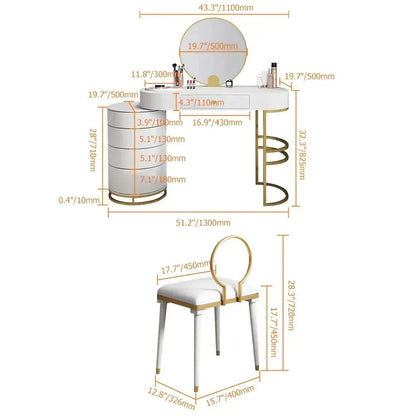 White Makeup Vanity Dressing Table with Swivel Cabinet Mirror & Stool Included - 