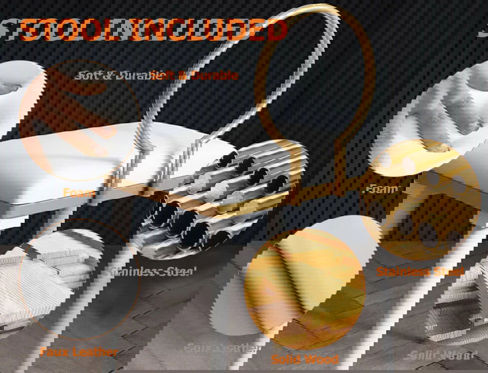 White Makeup Vanity Dressing Table with Swivel Cabinet Mirror & Stool Included - 