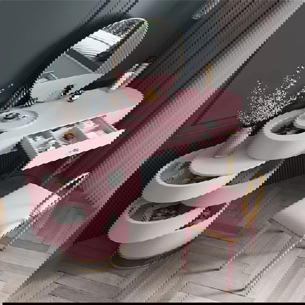 White Makeup Vanity Dressing Table with Swivel Cabinet Mirror & Stool Included - 