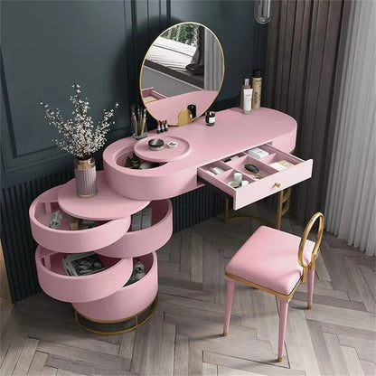 White Makeup Vanity Dressing Table with Swivel Cabinet Mirror & Stool Included - 
