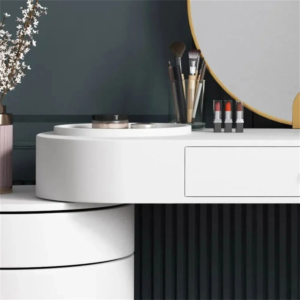 White Makeup Vanity Dressing Table with Swivel Cabinet Mirror & Stool Included - 
