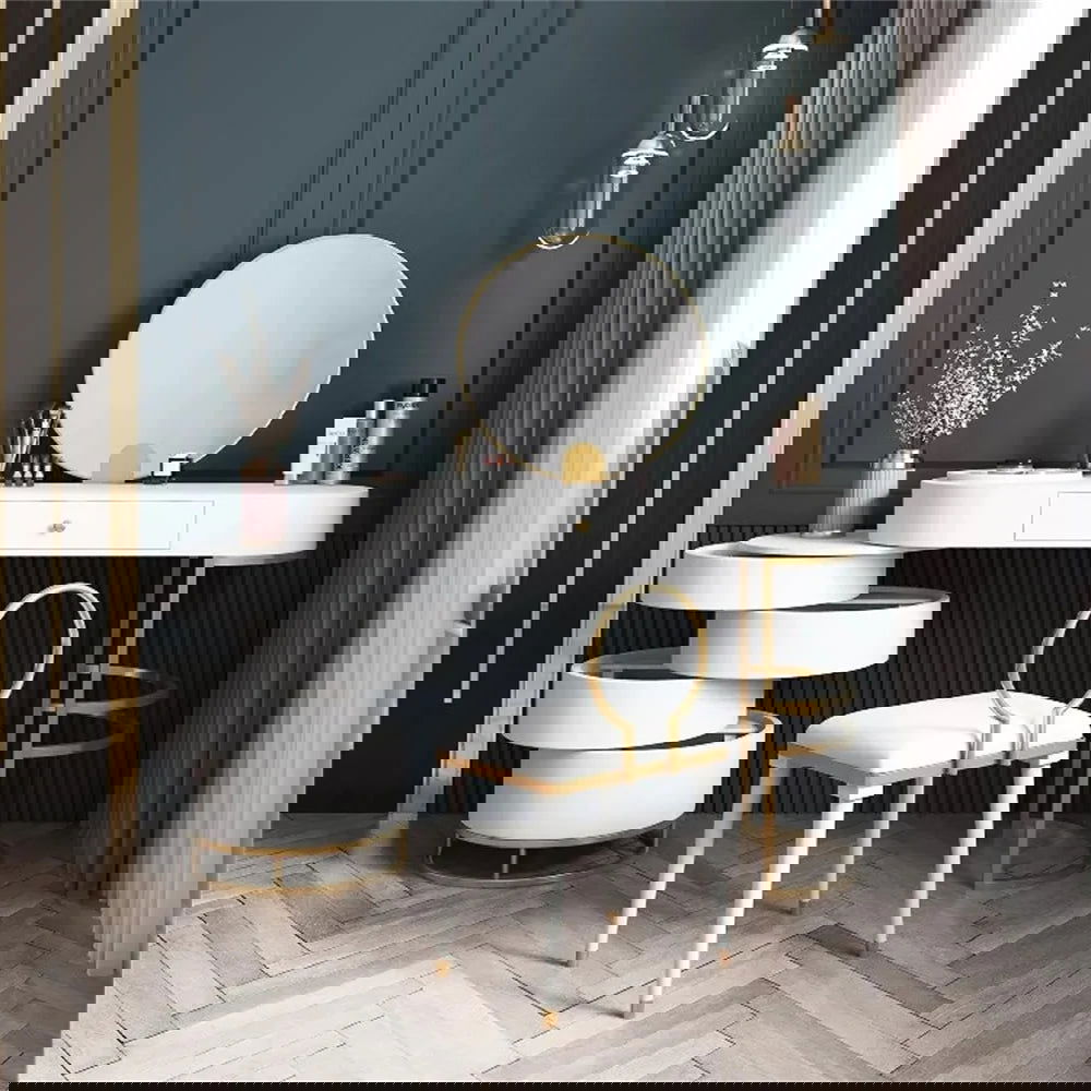 White Makeup Vanity Dressing Table with Swivel Cabinet Mirror & Stool Included - Homary