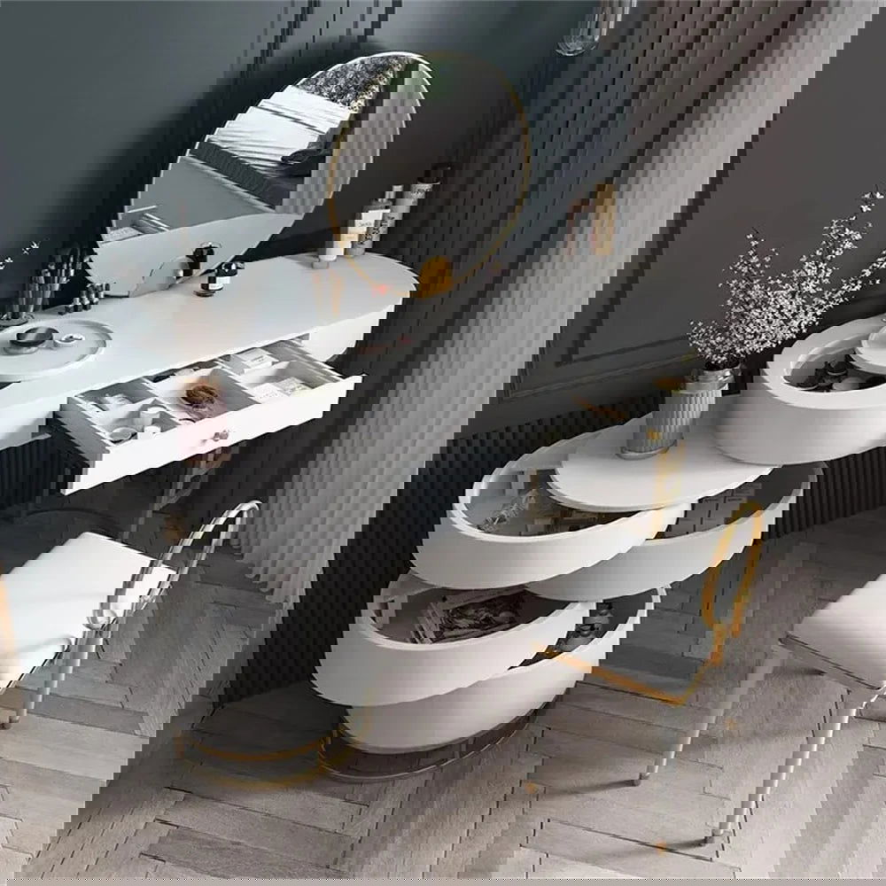 White Makeup Vanity Dressing Table with Swivel Cabinet Mirror & Stool Included - Homary