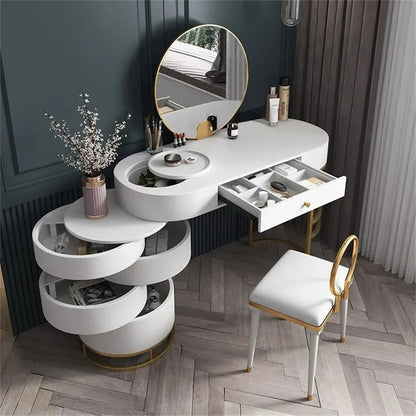White Makeup Vanity Dressing Table with Swivel Cabinet Mirror & Stool Included - Homary