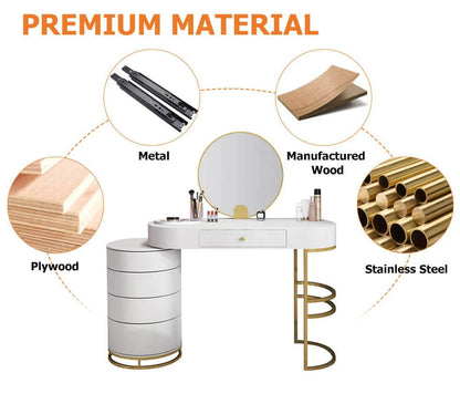 White Makeup Vanity Dressing Table with Swivel Cabinet Mirror & Stool Included - Homary