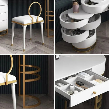 White Makeup Vanity Dressing Table with Swivel Cabinet Mirror & Stool Included - Homary