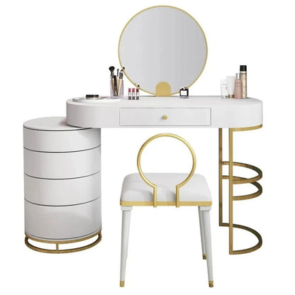 White Makeup Vanity Dressing Table with Swivel Cabinet Mirror & Stool Included - Homary