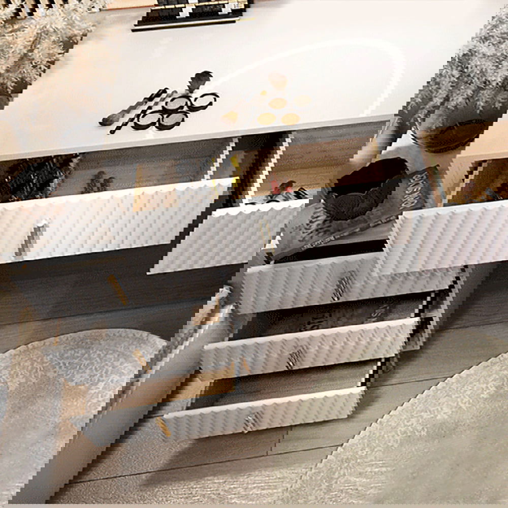 White Makeup Vanity with Nesting Stool Dressing Table with 5 Drawers & Mirror - 