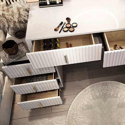 White Makeup Vanity with Nesting Stool Dressing Table with 5 Drawers & Mirror - 