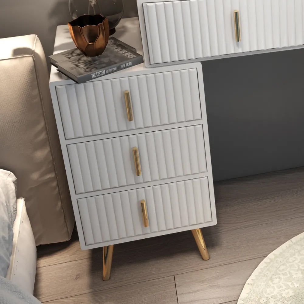 White Makeup Vanity with Nesting Stool Dressing Table with 5 Drawers & Mirror - 