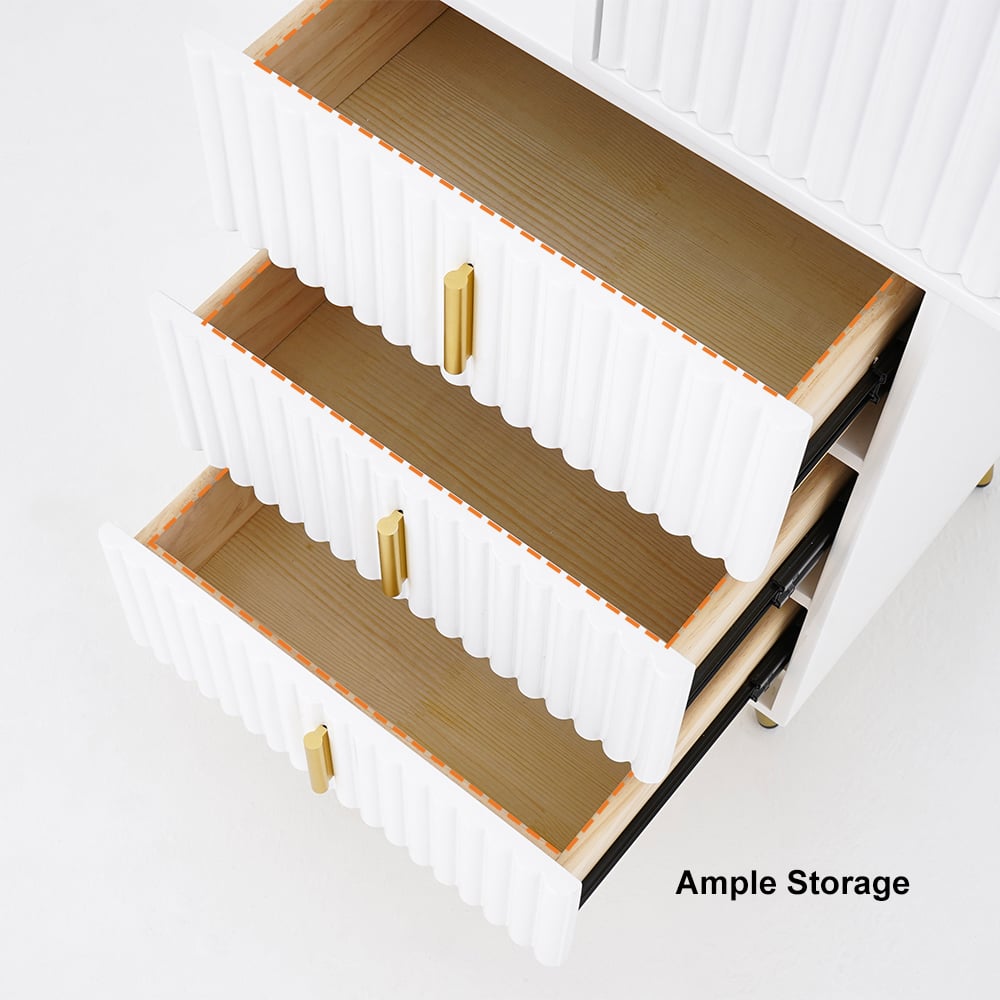 White Makeup Vanity with Nesting Stool Dressing Table with 5 Drawers & Mirror - 