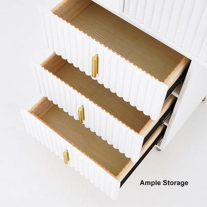 White Makeup Vanity with Nesting Stool Dressing Table with 5 Drawers & Mirror - 