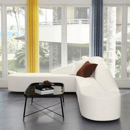 White Modern L-Shaped Corner Sectional Sofa for Living Room Faux Leather Upholstery - 