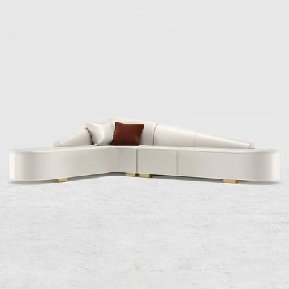 White Modern L-Shaped Corner Sectional Sofa for Living Room Faux Leather Upholstery - 